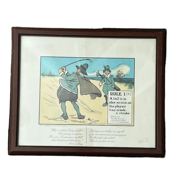 Vintage Golf Print Chas Crombie‎ The Rules of Golf Rule 1 Perrier Framed - Picture 1 of 4
